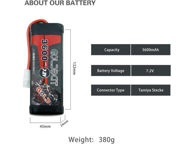 GOLDBAT 3600mAh 7.2V NiMH RC Battery with Tamiya Connector for for RC Evader BX Car Truck Truggy Buggy Tank Car Racing (3600-7.2V-Tamiya)