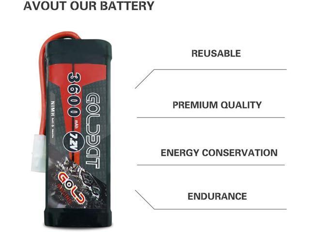 GOLDBAT 3600mAh 7.2V NiMH RC Battery with Tamiya Connector for for RC Evader BX Car Truck Truggy Buggy Tank Car Racing (3600-7.2V-Tamiya)