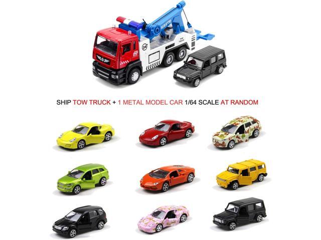 haomsj Toy Tow Truck Pull Back Toy Cars Miniature Carrier Truck Toy for Boys and Girls, Lights and Sound