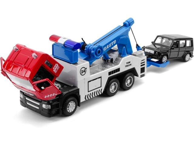 haomsj Toy Tow Truck Pull Back Toy Cars Miniature Carrier Truck Toy for Boys and Girls, Lights and Sound