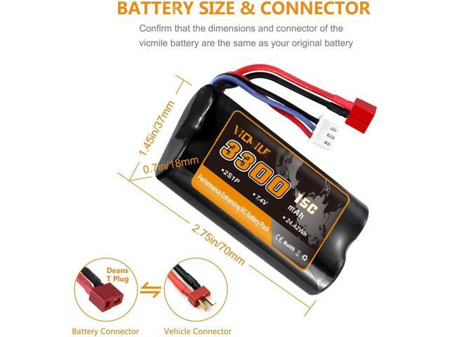 7.4V Li-ion Battery 3300mAh High Capacity RC Battery with Deans T Plug 2S Rechargeable Battery with 1 to 2 USB Charger Fit for WLtoys 4WD High...
