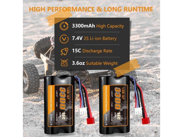 7.4V Li-ion Battery 3300mAh High Capacity RC Battery with Deans T Plug 2S Rechargeable Battery with 1 to 2 USB Charger Fit for WLtoys 4WD High...