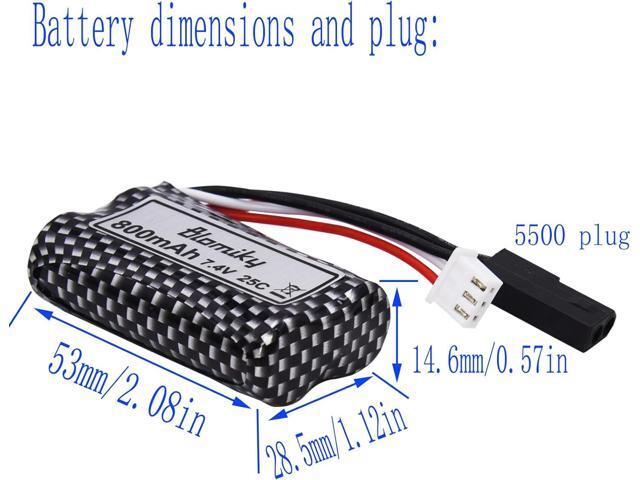 Blomiky 2 Pack 7.4V 800mAh Li-ion Rechargeable Battery with 5500 Plug Replacement for XLH 9135 9136 9137 9138 9145 9130 RC Truck 9135 Battery 2