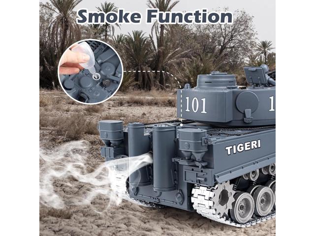 RC Tank, 1:18 Alloy Metal German Tiger I Remote Control Army Model Toys, 2.4Ghz RC Vehicle with Smoke, Sound and Lights, Military Tank That Shoots...