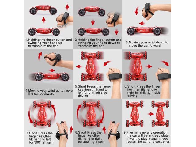 Upgraded Hand Gesture Sensing RC Stunt Car with Lights Music, Spray Drift Hand Gesture RC Car 360° Spins All Terrains Hand Controlled Car Toys for...