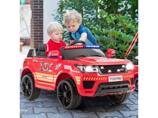 Costzon Ride on Car, 12V Fire Fighter SUV Vehicle w/Remote Control, Siren Flashing Light, Horn Music, Intercom, Spring Suspension, 3 Speeds,USB, 4...