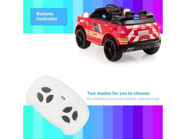 Costzon Ride on Car, 12V Fire Fighter SUV Vehicle w/Remote Control, Siren Flashing Light, Horn Music, Intercom, Spring Suspension, 3 Speeds,USB, 4...