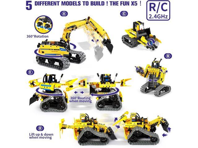 5 in 1 Building Toys STEM Robotics Kit, 430 PCS Blocks RC Robot Erector Sets, APP & Remote Control Excavator Science Kits for Kids Age 6 7 8 9 10...