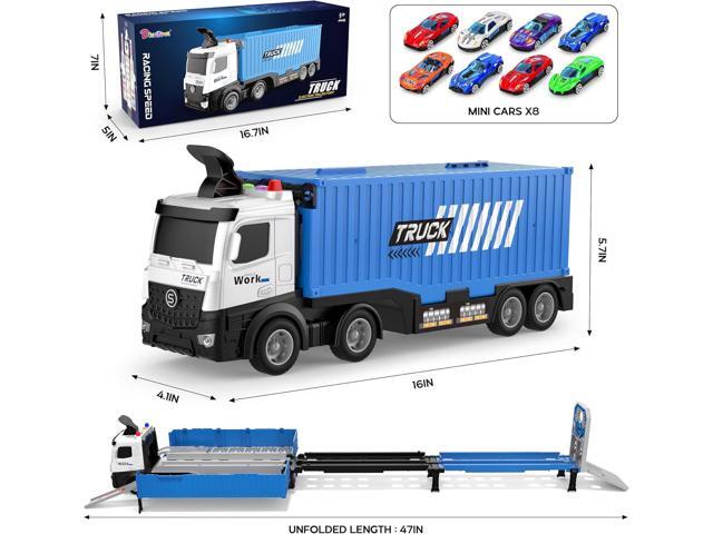 Carrier Truck Race Track Toddlers Toys, Foldable 3 Layer Car Race Track Playset, Toy Truck Transport Car Carrier & 8 Race Cars, Truck Car Kids Toys...