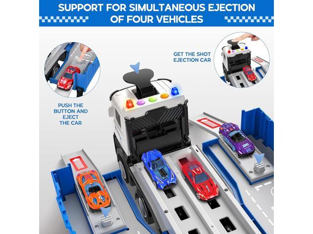 Carrier Truck Race Track Toddlers Toys, Foldable 3 Layer Car Race Track Playset, Toy Truck Transport Car Carrier & 8 Race Cars, Truck Car Kids Toys...