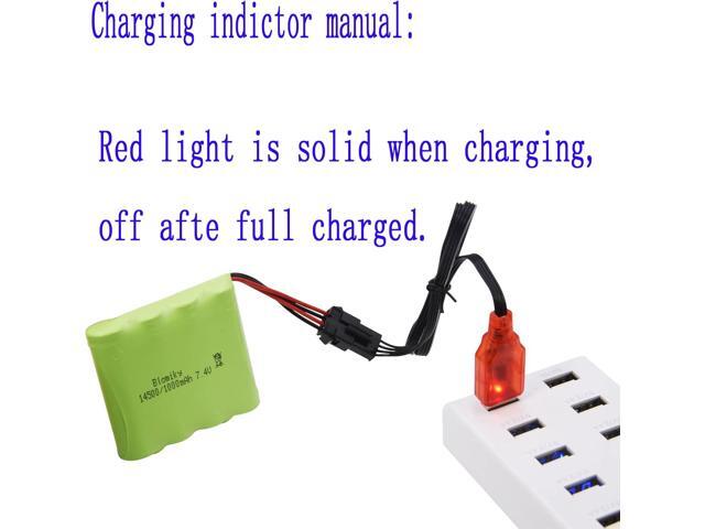 Blomiky 2 Pack 7.4V 1000mAh Li-ion Rechargerable Battery with SM-4P Plug and Charger Cable Suitable for DE36W DE65 1809 RC Cars / DE36 Battery 2