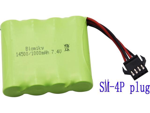 Blomiky 2 Pack 7.4V 1000mAh Li-ion Rechargerable Battery with SM-4P Plug and Charger Cable Suitable for DE36W DE65 1809 RC Cars / DE36 Battery 2