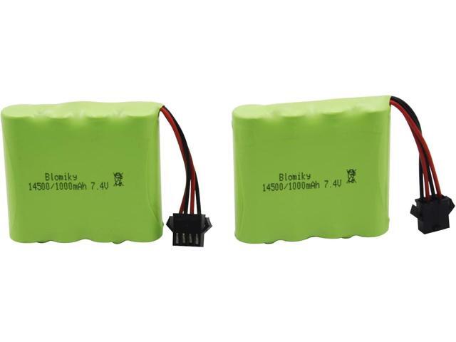 Blomiky 2 Pack 7.4V 1000mAh Li-ion Rechargerable Battery with SM-4P Plug and Charger Cable Suitable for DE36W DE65 1809 RC Cars / DE36 Battery 2