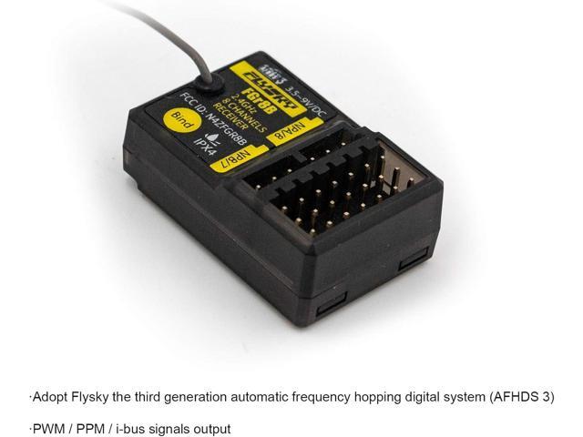 GoolRC Flysky FGR8B Receiver, 2.4GHz 8CH Remote Control Receiver PWM/PPM/i-Bus Output Compatible with AFHDS 3 Transmitters and RF Modules PL18/ NB4...