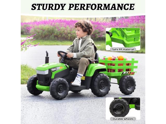 TOBBI Kids Electric Ride On Toy Tractor, 12v Battery-Powered 4 Wheels Ride On Car with Trailer, 35W Dual Motors/3-Gear-Shift/LED Lights/USB Audio...