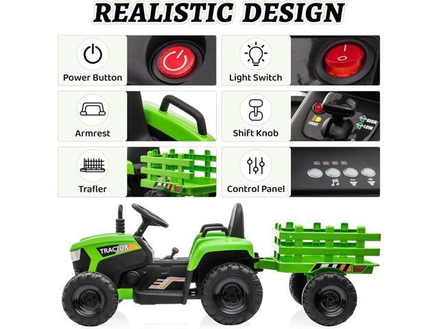 TOBBI Kids Electric Ride On Toy Tractor, 12v Battery-Powered 4 Wheels Ride On Car with Trailer, 35W Dual Motors/3-Gear-Shift/LED Lights/USB Audio...