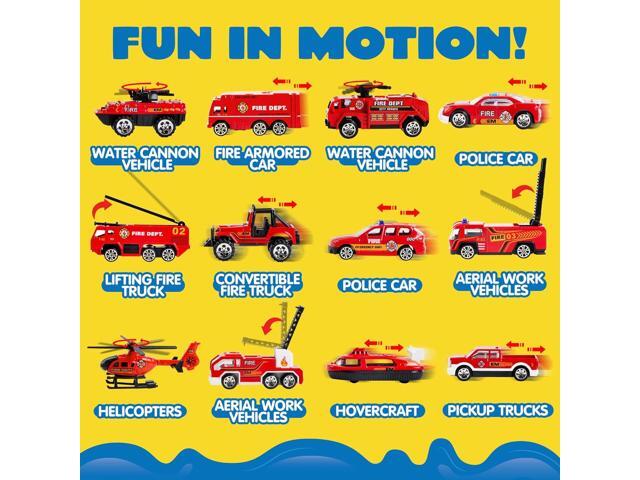 JOYIN 25 in 1 Fire Truck Vehicle Toy Set with Sounds and Lights, Fire Engine Vehicles in Carrier Truck, Mini Rescue Emergency Fire Truck Car Toy,...