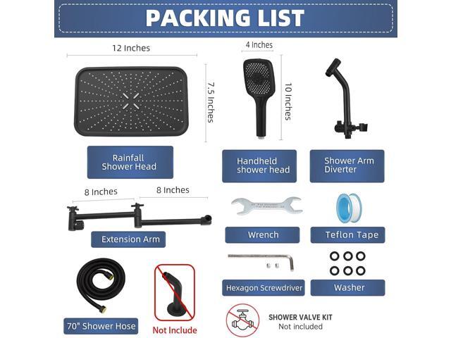 14' High Pressure Rain/Rainfall Shower Heads With Handheld Spray Combo (3+1 Settings & Built-in Power Wash Mode), Double/Dual Shower Head With...