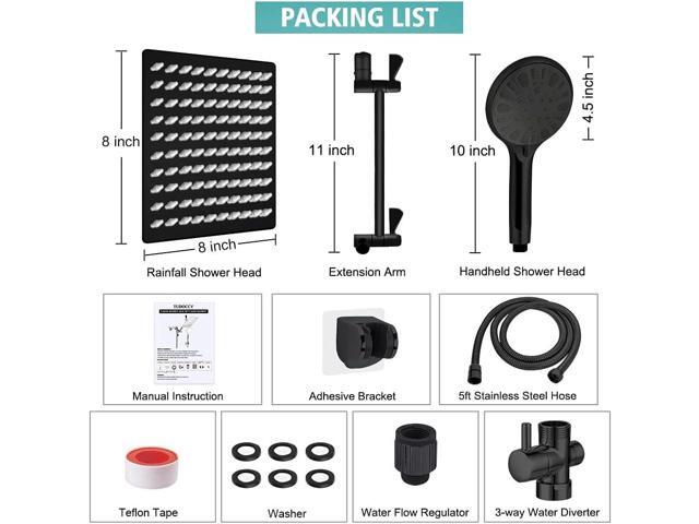 Shower Head, 8 High Pressure Rainfall/Handheld Shower Combo with 11'' Extension Arm, 9 Settings, Anti-leak Shower Head with Holder, Height/Angle...