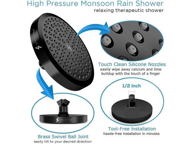 SparkPod Shower Head - High Pressure Rain - Premium Quality Luxury Design - 1-Min Install - Easy Clean Adjustable Replacement for Your Bathroom...