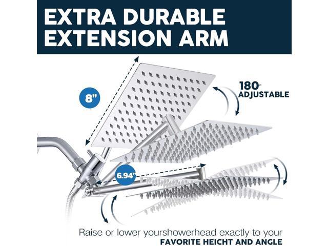 Shower Head,8Rain Shower Head with Handheld Spray Combo with 11'' Angle Adjustable Extension Arm/Flow Regulator/Shower System,High Pressure...