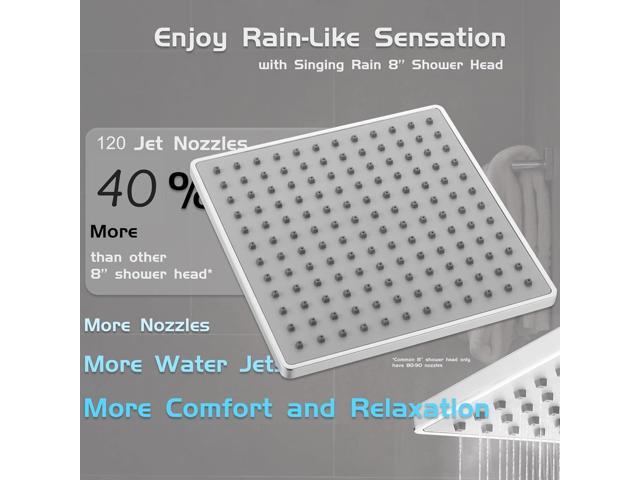 Rain Shower Head, 8'' High Pressure Rainfall Square Showerhead with 15'' Shower Head Extension Arm, Brass Adjustable Shower Arm Extender, Rainfall...
