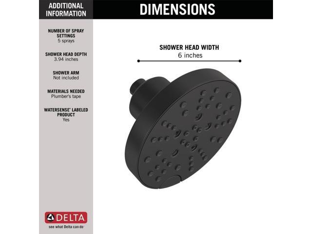 Delta 52668-BL UniversalShoweringComponents H2Okinetic 5-Setting Raincan Shower Head, Matte Black