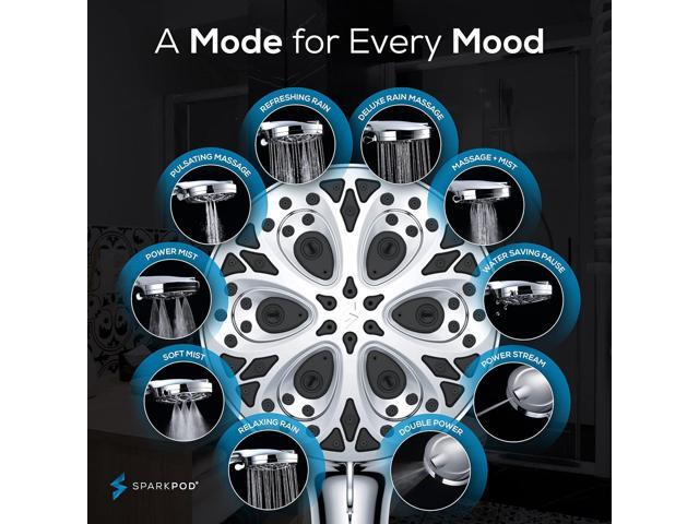 SparkPod 10-Mode Handheld Shower Head with Filter - 5' High Pressure Filtered Shower Head with Touch-to-Clean Nozzles, Built-In Power Jet,...