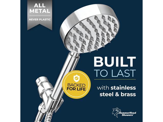 HammerHead Showers Solid Metal LOW FLOW Handheld Shower Head with Hose and Brass Holder - CHROME Water Saving 1.75 GPM Detachable Shower Head -...