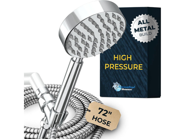 HammerHead Showers Solid Metal Handheld Shower Head with Hose and Brass Holder - CHROME - 2.5 GPM High Pressure Shower Heads with Adjustable...