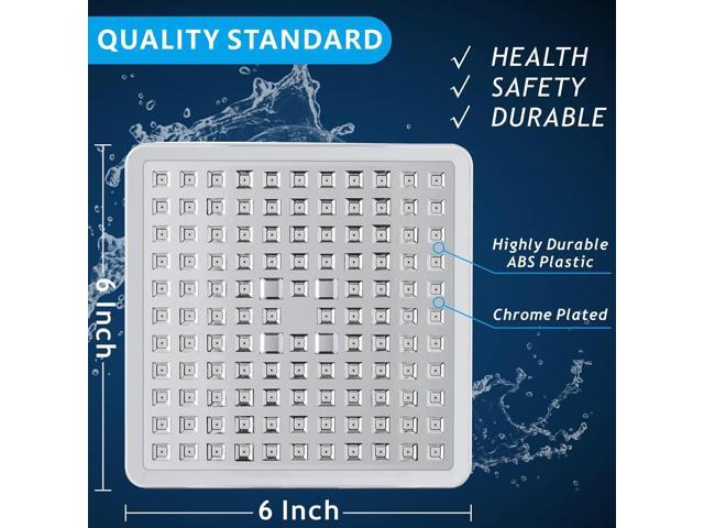 Voolan High Pressure Rain Shower Head - Luxury Modern Look - The Adjustable Replacement For Your Bathroom Showerhead - 6' Square High Flow Pressure...