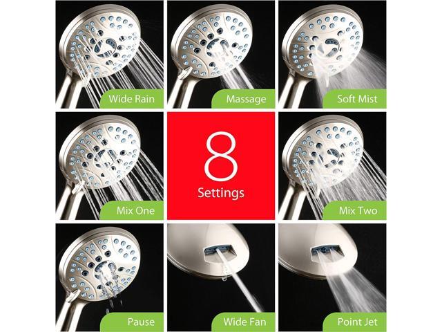 Hotel Spa AquaCare High Pressure 8-mode Handheld Shower Head - Anti-clog Nozzles, Built-in Power Wash to Clean Tub, Tile & Pets, Extra Long 6 ft....