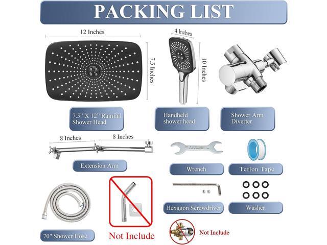 12 Inch Shower Head With Handheld Combo, High-Pressure Rain/Rainfall Shower Heads With 3+1 Settings Handheld Spray, Including 3-Way Diverter,...