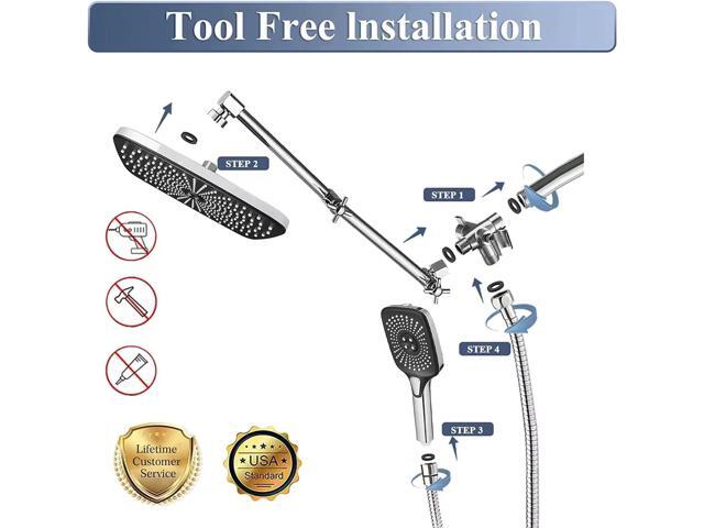 12 Inch Shower Head With Handheld Combo, High-Pressure Rain/Rainfall Shower Heads With 3+1 Settings Handheld Spray, Including 3-Way Diverter,...