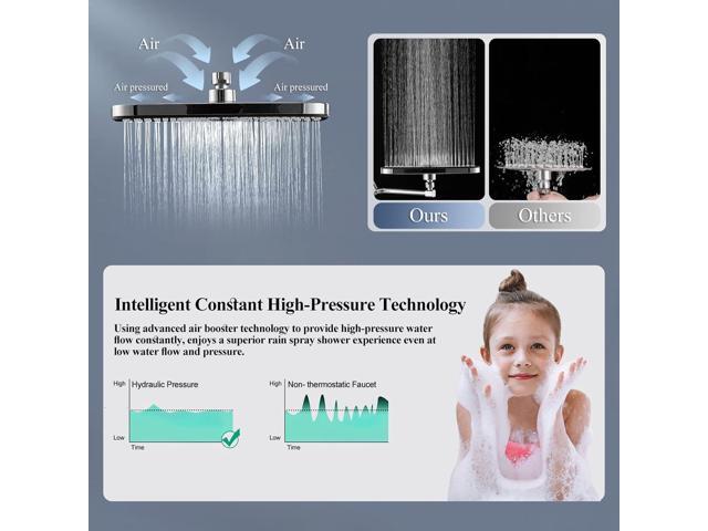12 Inch Shower Head With Handheld Combo, High-Pressure Rain/Rainfall Shower Heads With 3+1 Settings Handheld Spray, Including 3-Way Diverter,...