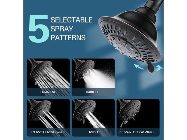 BRIGHT SHOWERS Shower Head High Pressure Rain Showerhead 5 Spray Setting Fixed Shower head Angle Adjustable Bathroom Showerhead, Oil Rubbed Bronze