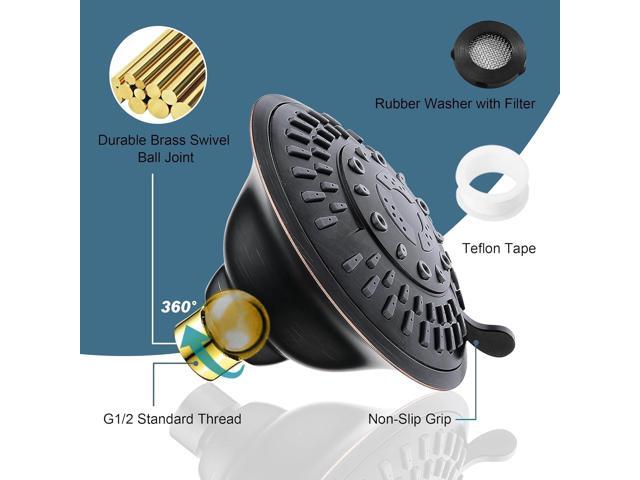 BRIGHT SHOWERS Shower Head High Pressure Rain Showerhead 5 Spray Setting Fixed Shower head Angle Adjustable Bathroom Showerhead, Oil Rubbed Bronze