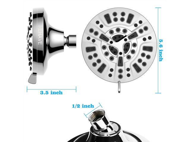 REHAVE 5.1-Inch Rainfall Shower Head with 63 Jets, 8 Spray Modes - Chrome Finish, Brass Angle-Adjustable, Anti-Clogging Silicone Nozzles