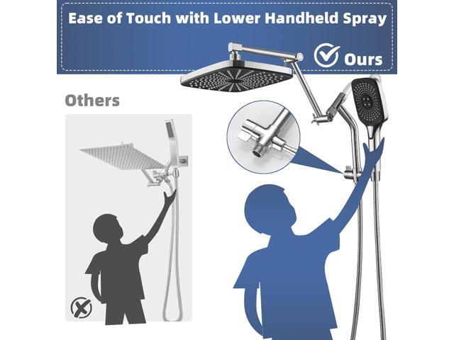 12' High Pressure Rain/Rainfall Shower Heads With Handheld Spray Combo (3+1 Settings & Built-in Power Wash Mode), Double/Dual Shower Head With...