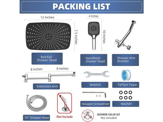 12' High Pressure Rain/Rainfall Shower Heads With Handheld Spray Combo (3+1 Settings & Built-in Power Wash Mode), Double/Dual Shower Head With...
