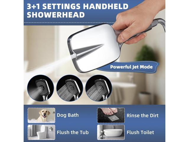 12' High Pressure Rain/Rainfall Shower Heads With Handheld Spray Combo (3+1 Settings & Built-in Power Wash Mode), Double/Dual Shower Head With...
