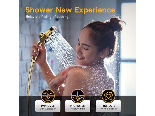 High Pressure 10 Ways Handheld Shower Head Brushed Gold- Anti-clog Nozzles, Built-in Power Wash to Clean Tub, Wall & Overhead Brackets,Magnetitc...