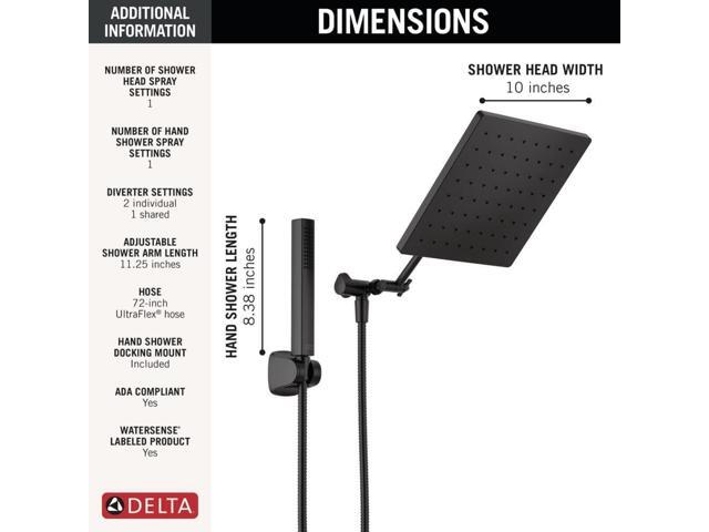 Delta 75527 Universal Showering 1.75 GPM Single Function Modern Rain Shower Head and Hand Shower Combo with Adjustable Extension Arm and...
