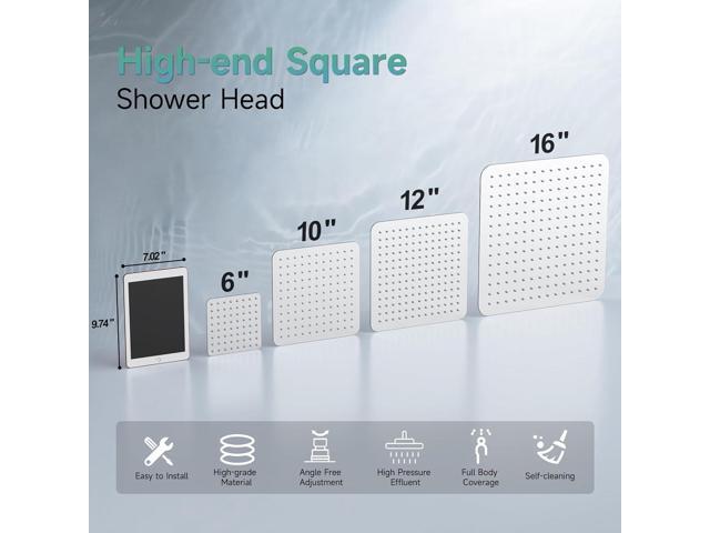 SR SUN RISE Luxury 10 Inch Large Square Stainless Steel Shower Head High Pressure Rainfall Showerhead Ultra Thin Water Saving Polished Chrome