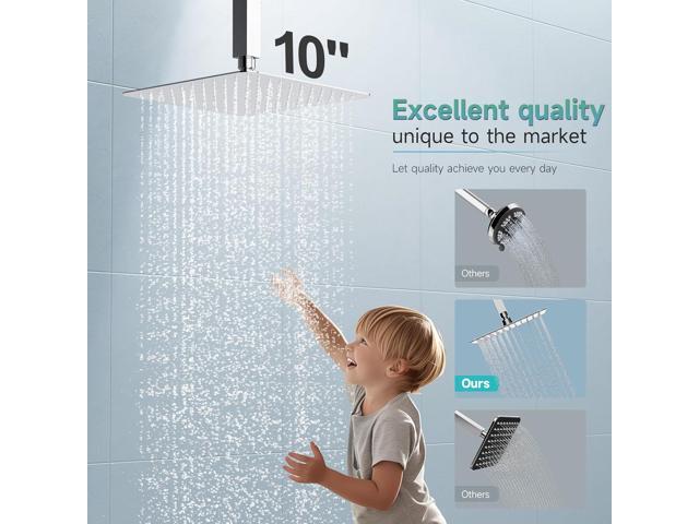 SR SUN RISE Luxury 10 Inch Large Square Stainless Steel Shower Head High Pressure Rainfall Showerhead Ultra Thin Water Saving Polished Chrome