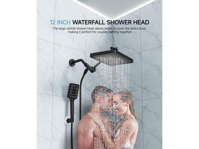 High Pressure Rain Shower Head with Handheld Spray Combo Set, Adjustable 12' Rainfall Dual Shower Head, Double & Tandem Shower Head, Waterfall...