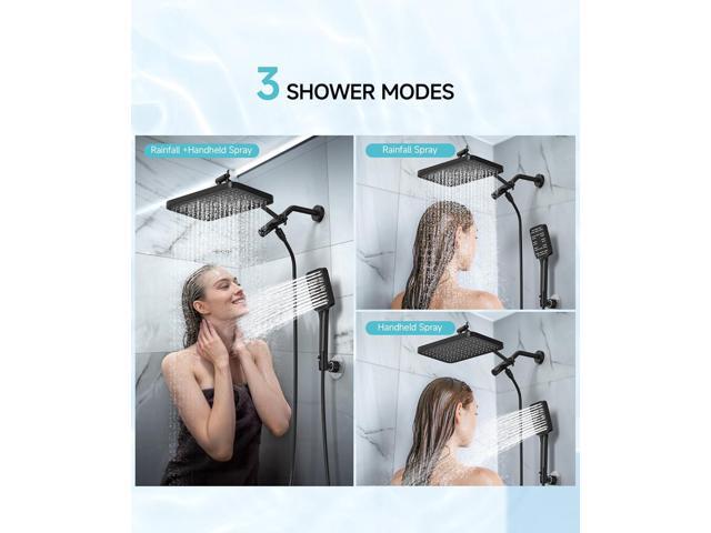 High Pressure Rain Shower Head with Handheld Spray Combo Set, Adjustable 12' Rainfall Dual Shower Head, Double & Tandem Shower Head, Waterfall...