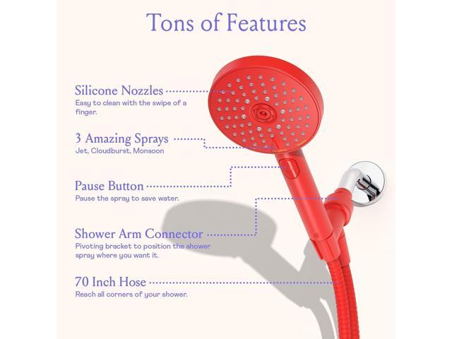 Sproos - Handheld Shower Head, High Pressure, 3 Spray Functions Plus Pause, Extra Long 70 Inch Hose - Eco-friendly Materials - Easy DIY...