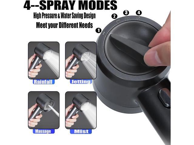 High Pressure Shower Head with Handheld, with Pause Switch 4 Spray Modes Water Saving Filter Showerhead, Showerhead Set with Hose, Bracket and...