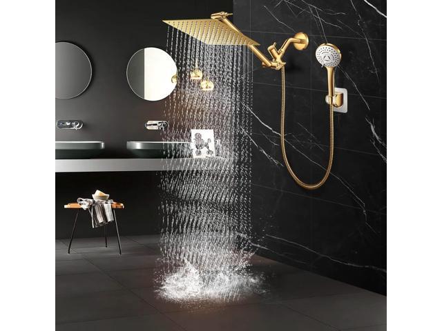 High Pressure Rainfall Shower Head/Handheld Shower Combo with 11' Adjustable Extension Arm, 5 Spray Settings Shower Heads with 60' Hose Anti-leak...